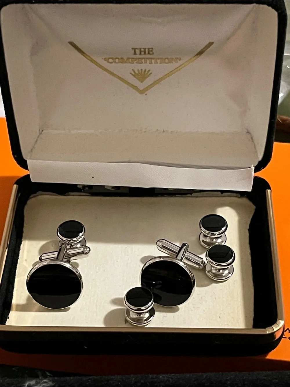 Classic Black and Silver Cufflinks and Studs Set